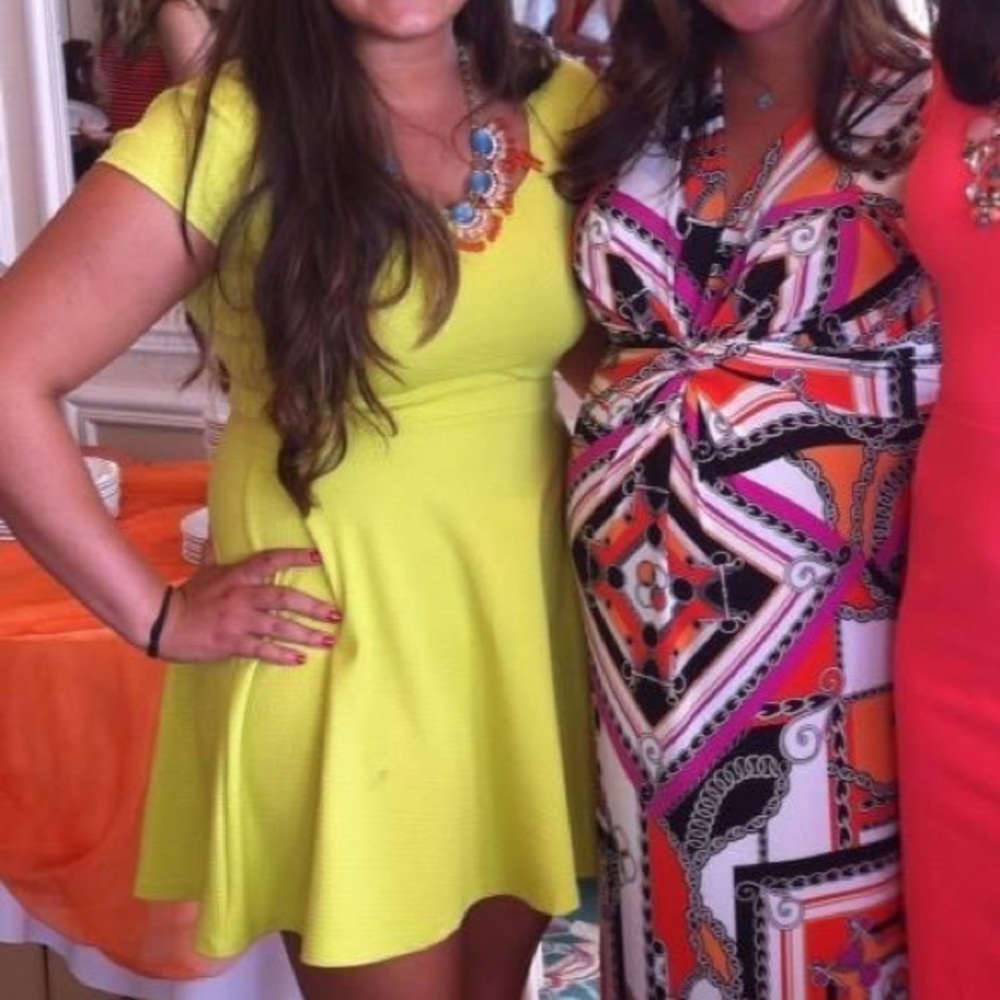 Lime Green/Yellow Short Sleeve Elastic Dress - L